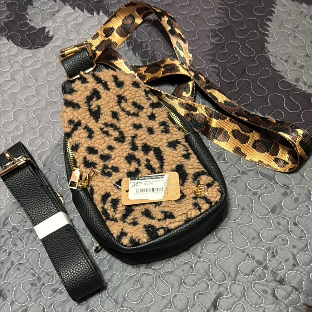 Leopard Print Sling Bag with Black Accents